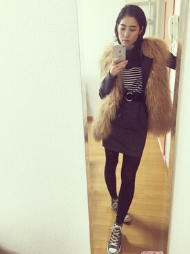 「HELMUT LANG（ヘルムートラング）のアイテム（ライダースジャケット）」を使った、shionさん（レディース・162cm）の冬コーディネート