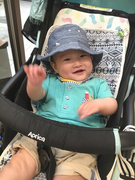 「H&M（エイチ・アンド・エム）のアイテム（ハット、ブルー系）」を使った、Banri.sさん（キッズ・80cm）の夏コーディネート