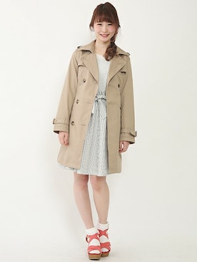 「サンダルに靴下」｜「アイテム（トレンチコート）」を使った、ricacoさん（レディース・158cm）の春コーディネート