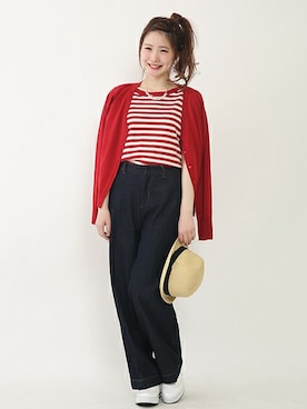 「アイテム（アンサンブル、レッド系）」を使った、ricacoさん（レディース・158cm）の春コーディネート