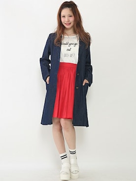 「ひざ丈スカート」｜「アイテム（チェスターコート）」を使った、ricacoさん（レディース・158cm）の春コーディネート