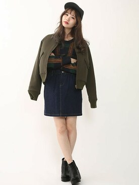 「one after another NICE CLAUP（ワンアフターアナザーナイスクラップ）のアイテム（MA-1）」を使った、ricacoさん（レディース・158cm）の冬コーディネート