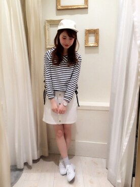 「one after another NICE CLAUP（ワンアフターアナザーナイスクラップ）のアイテム（キャップ）」を使った、ricacoさん（レディース・158cm）の春コーディネート