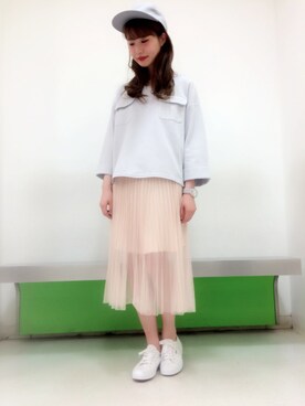 「one after another NICE CLAUP（ワンアフターアナザーナイスクラップ）のアイテム（キャップ）」を使った、ricacoさん（レディース・158cm）の春コーディネート