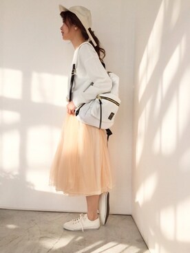 「one after another NICE CLAUP（ワンアフターアナザーナイスクラップ）のアイテム（キャップ）」を使った、ricacoさん（レディース・158cm）の春コーディネート