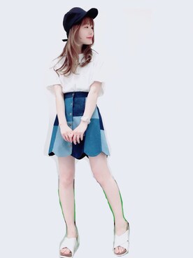 「one after another NICE CLAUP（ワンアフターアナザーナイスクラップ）のアイテム（キャップ）」を使った、ricacoさん（レディース・158cm）の夏コーディネート