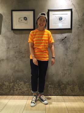 「Lightning Bolt（ライトニングボルト）のアイテム（帽子）」を使った、小林さん（レディース・155cm）の夏コーディネート