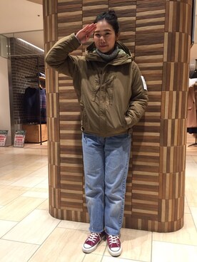 「BURLAP OUTFITTER（バーラップアウトフィッター）のアイテム（ダウンジャケット/コート）」を使った、小林さん（レディース・155cm）の秋コーディネート