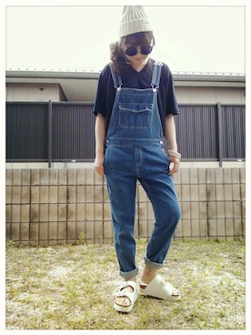 「丸サングラス」｜「アイテム（オールインワン・サロペット）」を使った、☆ゆみこ☆さん（レディース・159cm）の夏コーディネート