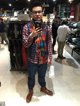 「PRPS（ピーアールピーエス）のアイテム（パンツ）」を使った、JessieChenさん（メンズ・170cm）の冬コーディネート