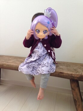 「アイテム（おもちゃ、パープル系）」を使った、シーナさん（キッズ・70cm）の冬コーディネート