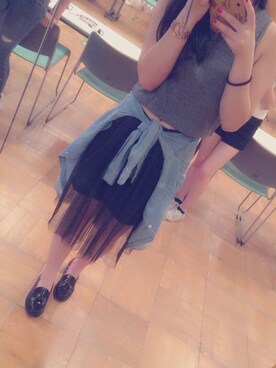 「ひざ丈スカート」｜「アイテム（その他）」を使った、Tsumugi Andoさん（レディース・165cm）の夏コーディネート