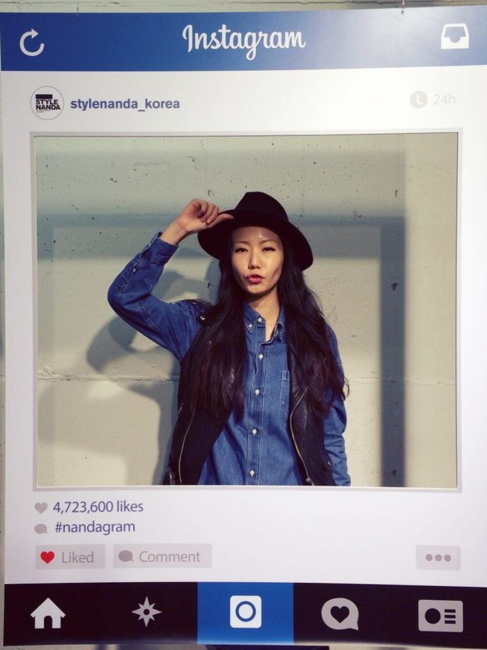 「STYLENANDA、BIKER、hat、denim、daily look、black、청자켓、blue」｜「niko and...のアイテム（デニムジャケット、ブルー系）」を使った、4everyoungさん（レディース・169cm）の冬コーディネートの1枚目の写真