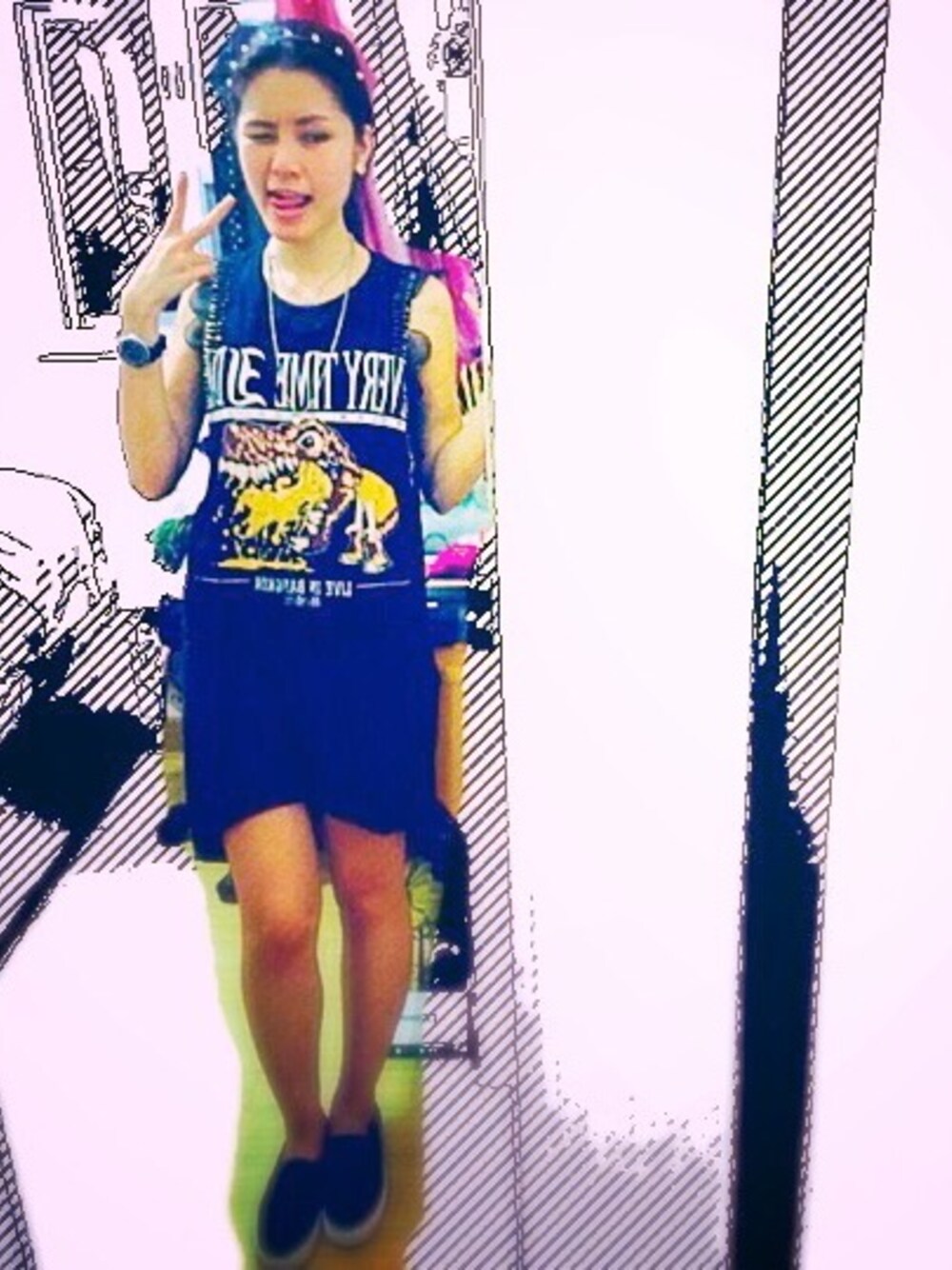 「black、H&M、GAP、daily look、summer、ZARA、FOREVER 21、skirt、streetfashion、봄코디」｜「H&Mのアイテム（ワンピース、グレー系）」を使った、4everyoungさん（レディース・169cm）の春コーディネートの1枚目の写真