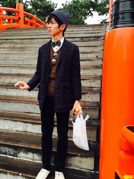 「SEVENDAYS=SUNDAY（セブンデイズサンデイ）のアイテム（トレンチコート）」を使った、KYOSUKEさん（メンズ・179cm）の冬コーディネート