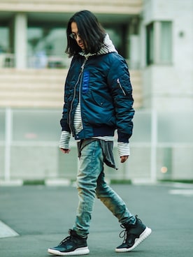「BEAMS PLUS（ビームスプラス）のアイテム（ブルゾン）」を使った、BFさん（メンズ・175cm）の秋コーディネート