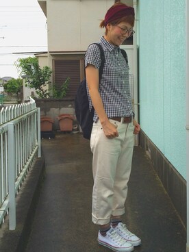 「DEEP BLUE（ディープブルー）のアイテム（パンツ）」を使った、シゲさん（レディース・162cm）の夏コーディネート