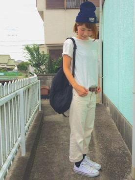 「DEEP BLUE（ディープブルー）のアイテム（パンツ）」を使った、シゲさん（レディース・162cm）の夏コーディネート