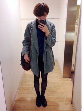 「w closet（ダブルクローゼット）のアイテム（チェスターコート、その他）」を使った、sayumi.さん（レディース・160cm）の秋コーディネート