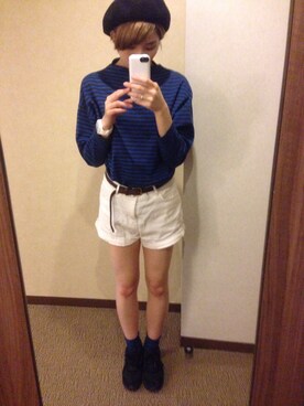 「アイテム（その他トップス、ブルー系）」を使った、sayumi.さん（レディース・160cm）の秋コーディネート