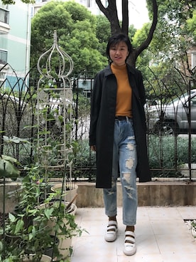 「アイテム（トレンチコート、グリーン系）」を使った、圈圈さん（レディース・157cm）の秋コーディネート