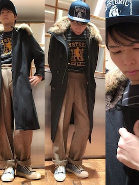 「HYSTERIC GLAMOUR（ヒステリックグラマー）のHYS WHISKY柄 刺繍キャップ（キャップ）」を使った、katsuさん（メンズ・175cm）の秋コーディネート