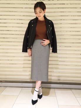 「A part by（アパートバイ）のアイテム（ライダースジャケット）」を使った、sumireさん（レディース・157cm）の秋コーディネート