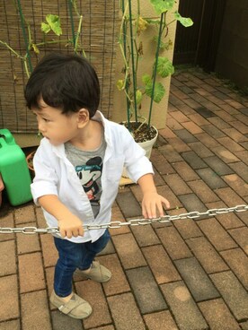 「OLD NAVY（オールドネイビー）のアイテム（シャツ/ブラウス、ホワイト系）」を使った、eriiiiiさん（キッズ・90cm）の秋コーディネート