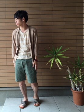 「Lee（リー）のアイテム（サンダル）」を使った、すぎやんまさん（メンズ・161cm）の夏コーディネート