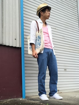 「OFUON（オフオン）のアイテム」を使った、すぎやんまさん（メンズ・161cm）の夏コーディネート