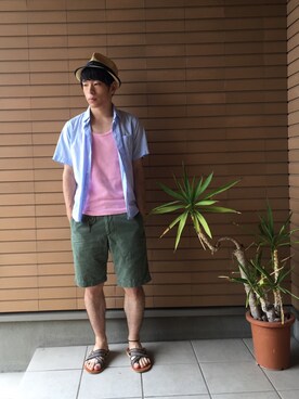 「Lee（リー）のアイテム（サンダル）」を使った、すぎやんまさん（メンズ・161cm）の夏コーディネート