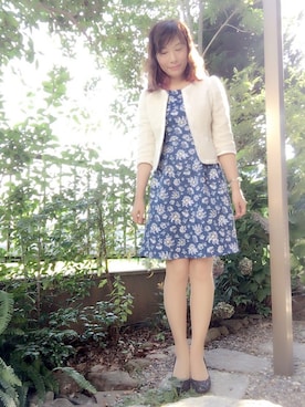 「スカラップ」｜「アイテム（ノーカラージャケット）」を使った、みぅさん（レディース・156cm）の夏コーディネート