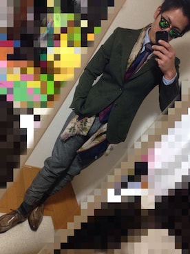 「アイテム（ネクタイ、レッド系）」を使った、まーさんさん（メンズ・169cm）の冬コーディネート