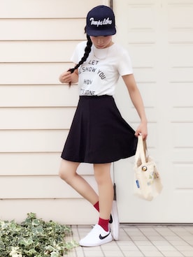 「GU（ジーユー）のアイテム（キャップ）」を使った、kcoさん（レディース・157cm）の秋コーディネート