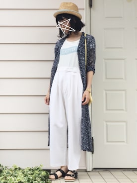「ストローハット」｜「アイテム（シャツワンピース）」を使った、kcoさん（レディース・157cm）の夏コーディネート