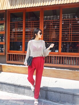 「アイテム（スラックス）」を使った、crazygirlsさん（レディース・166cm）の春コーディネート