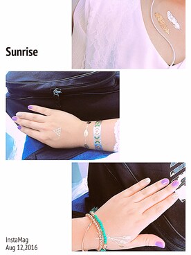 「AZUL by moussy（アズールバイマウジー）のGLDビーズタッセル3連ゴムブレス（ブレスレット、ブルー系）」を使った、YUZUKIさん（レディース・158cm）の夏コーディネート