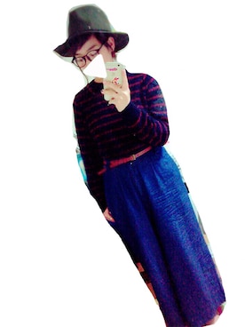 「MOUSSY（マウジー）のフリンジ中折れHAT（ハット、グリーン系）」を使った、sayaka☺︎さん（レディース・158cm）の秋コーディネート