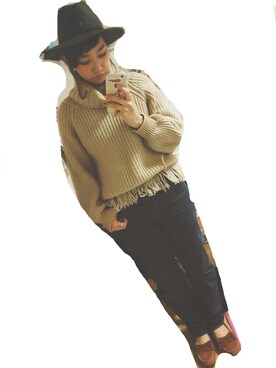 「Rodeo Crowns（ロデオクラウンズ）のアイテム（ニット/セーター、ベージュ系）」を使った、sayaka☺︎さん（レディース・158cm）の冬コーディネート
