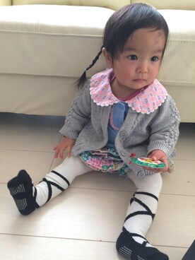 「fafa（フェフェ）のアイテム（Tシャツ/カットソー）」を使った、あやさん（キッズ・70cm）の冬コーディネート
