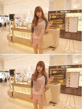 「hello Kikiのアイテム（Tシャツ/カットソー、ピンク系）」を使った、angelaMonkeyさん（レディース）の春コーディネート