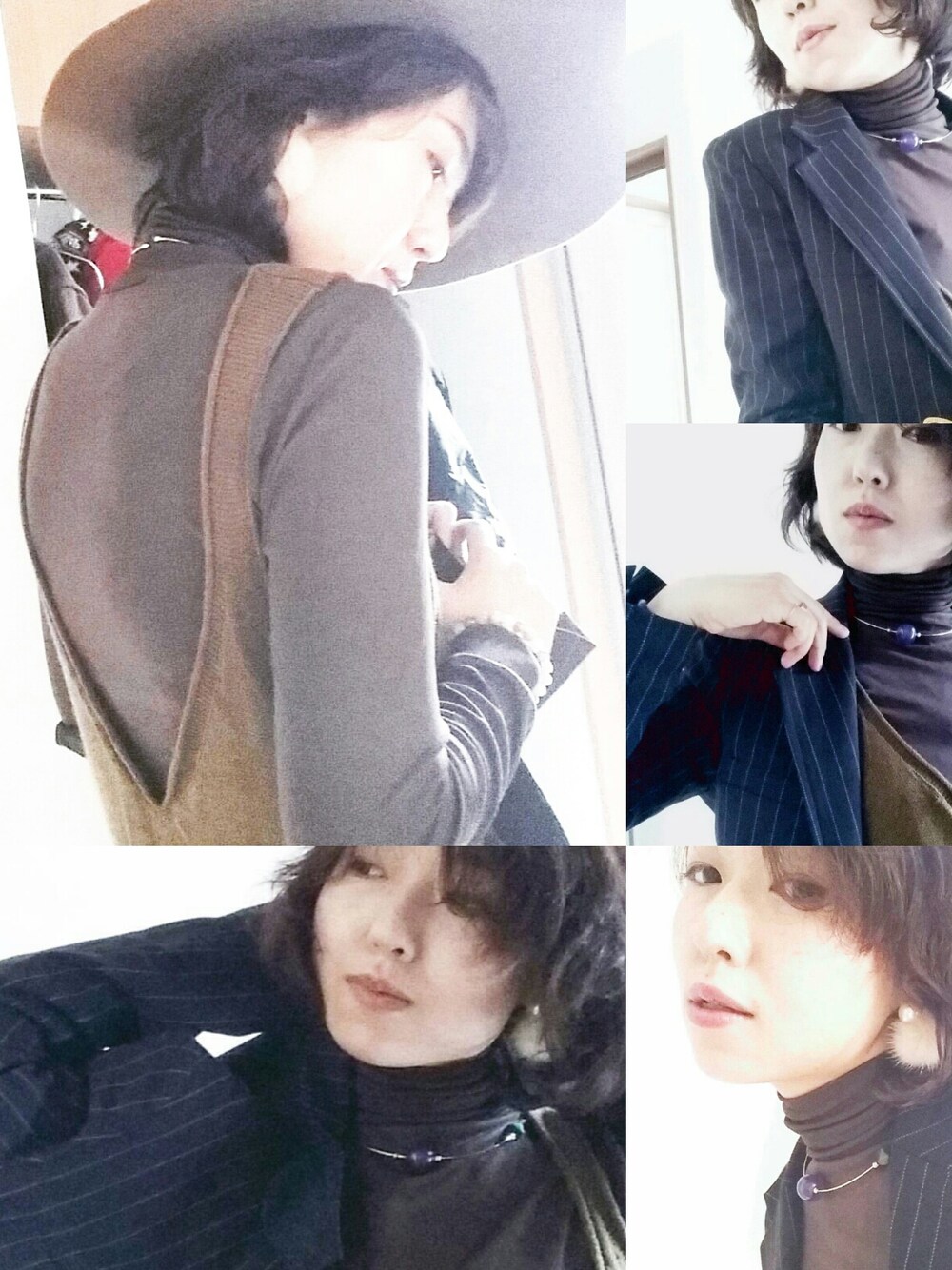 「VUTOPA#Ameri#DEPT#knitワンピース」｜「motherのアイテム（テーラードジャケット、ブラウン系）」を使った、みぃさん（レディース・155cm）の秋コーディネートの1枚目の写真