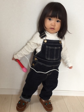 「ネイビー×ホワイト」｜「アイテム（サロペット/オーバーオール）」を使った、♥HIYORI♥さん（キッズ・80cm）の秋コーディネート