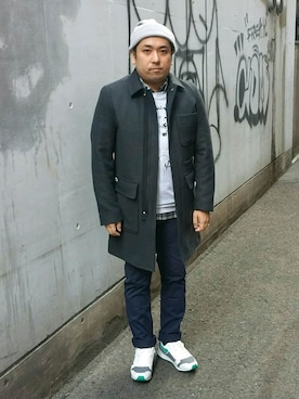 「LACOSTE」｜「アイテム（ステンカラーコート）」を使った、HIROYUKIさん（メンズ・173cm）の冬コーディネート