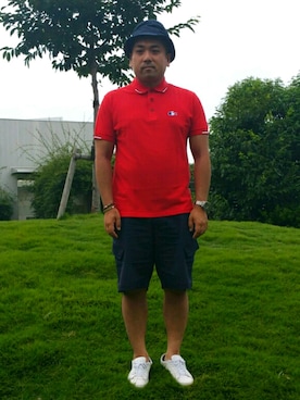 「アイテム（ポロシャツ）」を使った、HIROYUKIさん（メンズ・173cm）の夏コーディネート