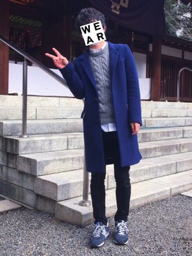 「白シャツ×ニット」｜「アイテム（その他アウター）」を使った、yyyydさん（メンズ・165cm）の冬コーディネート