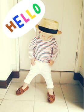 「ボーダーTシャツ」｜「アイテム（モカシン/デッキシューズ）」を使った、S&Jさん（キッズ・90cm）の春コーディネート