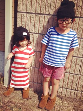 「Minnetonka（ミネトンカ）のアイテム（ブーティ）」を使った、keikoさん（キッズ・110cm）の秋コーディネート