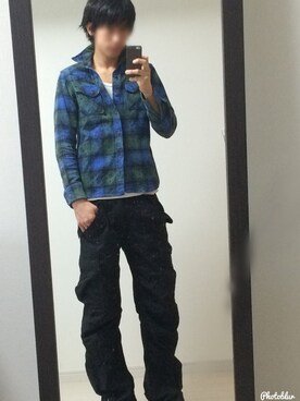 「wjk（ダヴルジェイケイ）のアイテム（カーゴパンツ、ブラック系）」を使った、TMさん（メンズ・176cm）の冬コーディネート