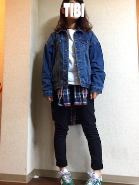 「雨」｜「アイテム（デニムジャケット）」を使った、ちびおたさん（レディース・153cm）の秋コーディネート